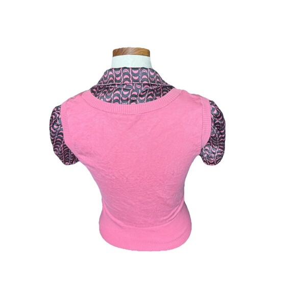 Y2K Bebe Geometric Silk Sweater Top Pink Office Siren Preppy Medium GUC - Picture 4 of 8